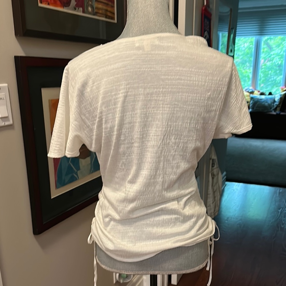 Max Studio White Wrap Ruched Blouse - Picture 2 of 4